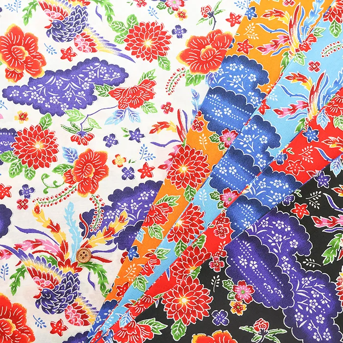 コットンブロードプリント生地　紅型調