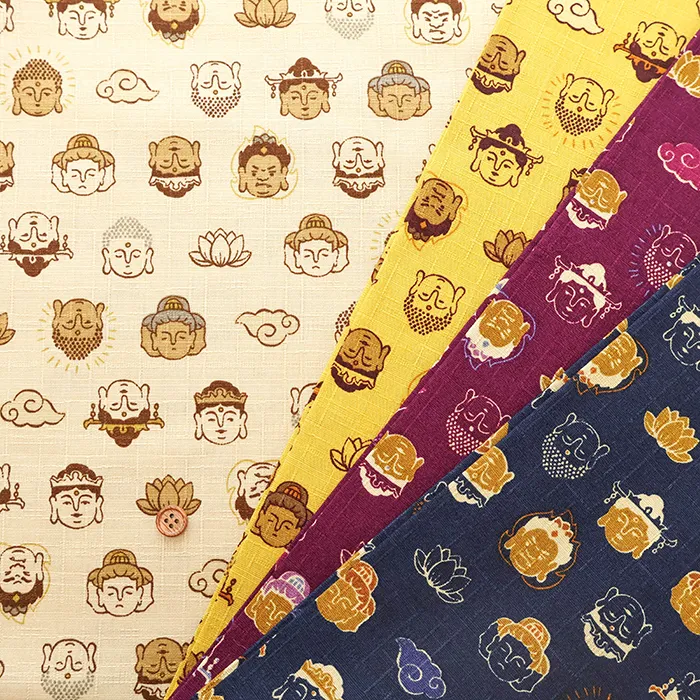 コットンドビープリント生地　仏像