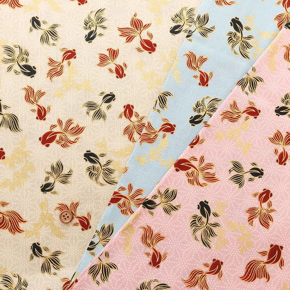 コットンシーチングプリント生地　百華繚蘭　金魚