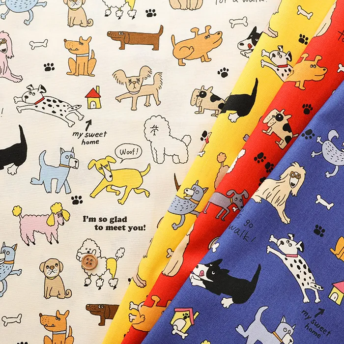 コットンシーチングプリント生地　un/no　KUSUTTO ドッグ