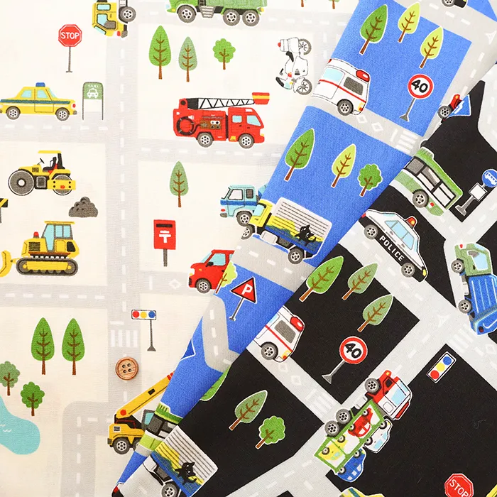 コットンCBプリント生地　道路