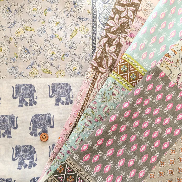 シルエス加工　コットンコンパスプリント生地　エスニックパッチワーク
