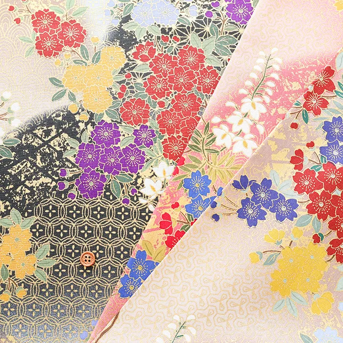 コットンシーチングラメプリント生地　和調　華