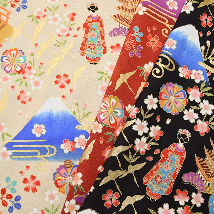コットンシーチングラメプリント生地　舞妓