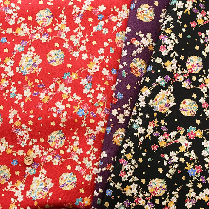 コットンスケアプリント生地　民芸の里　梅