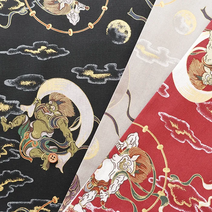 コットンスケアラメプリント生地　風神雷神
