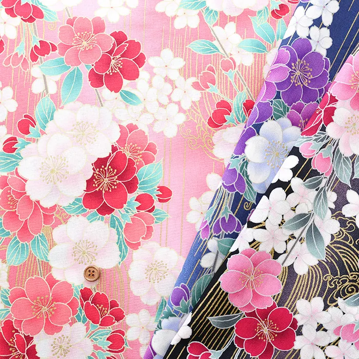 コットンスケアラメプリント生地　桜