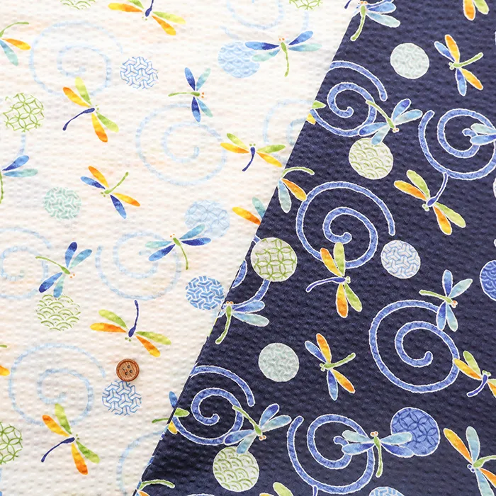 コットンリップルプリント生地　トンボ