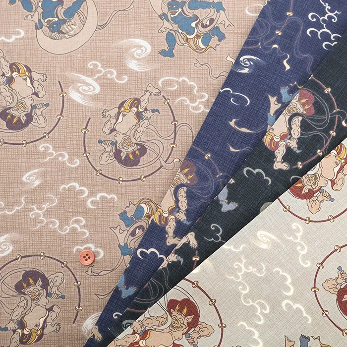 コットンスケアプリント生地　夢色百景　風神雷神