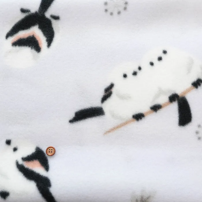 中国製　ポリエステルフリースプリント生地　シマエナガ