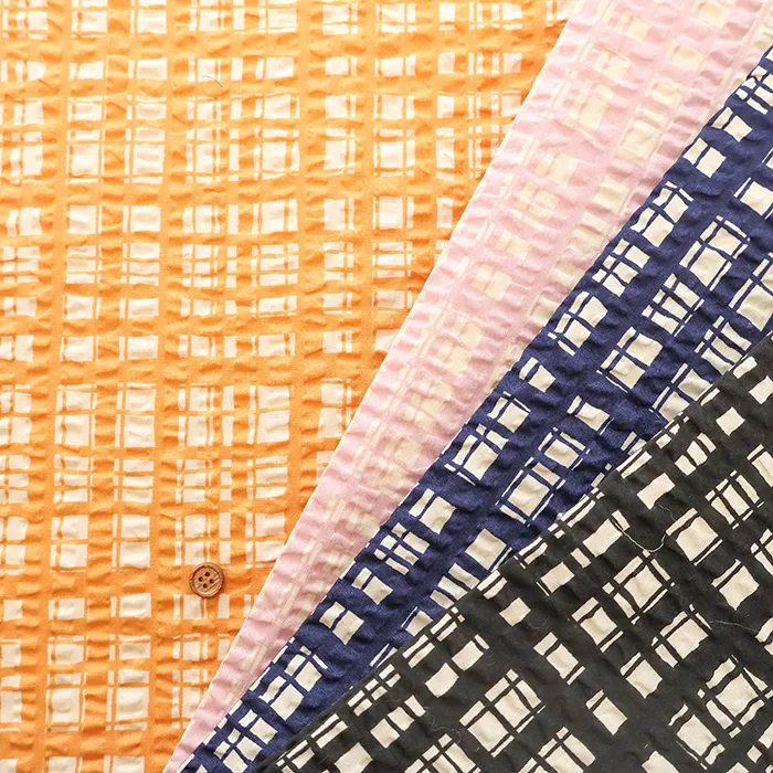 コットンリップルプリント生地　ランダムチェック