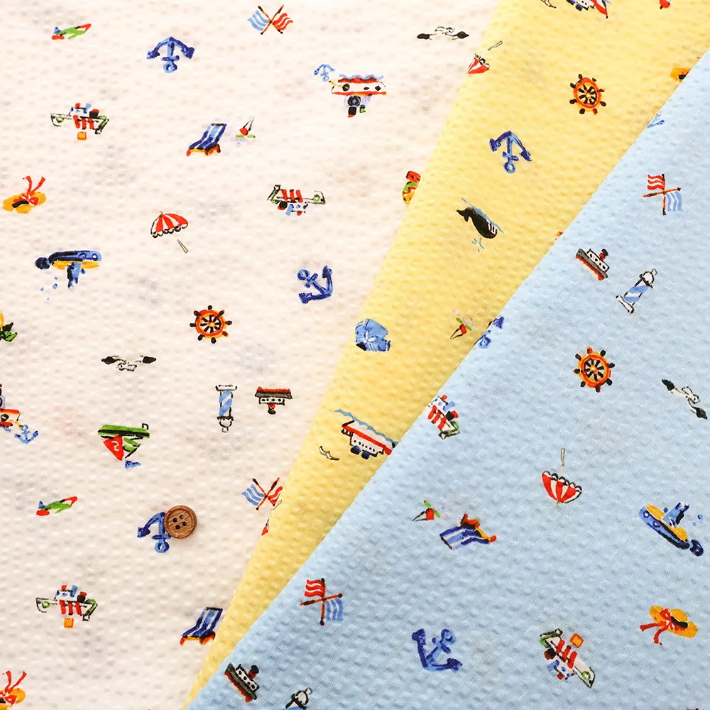 コットンリップルプリント生地　Sea motif