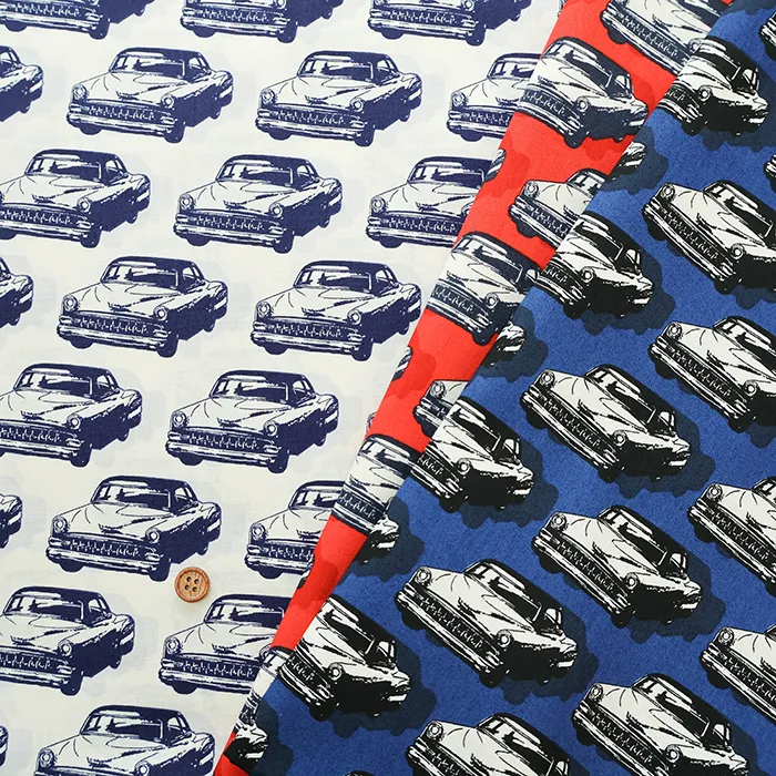 コットンブロードプリント生地　アメリカンヴィンテージカー