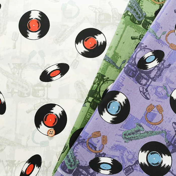 コットンブロードプリント生地　アメリカンヴィンテージレコード