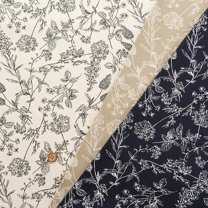 コットンブロードプリント生地　ボタニカルリズム