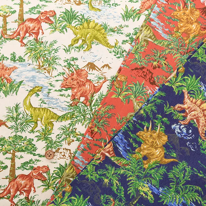 コットンブロードプリント生地　ビンテージダイナソー