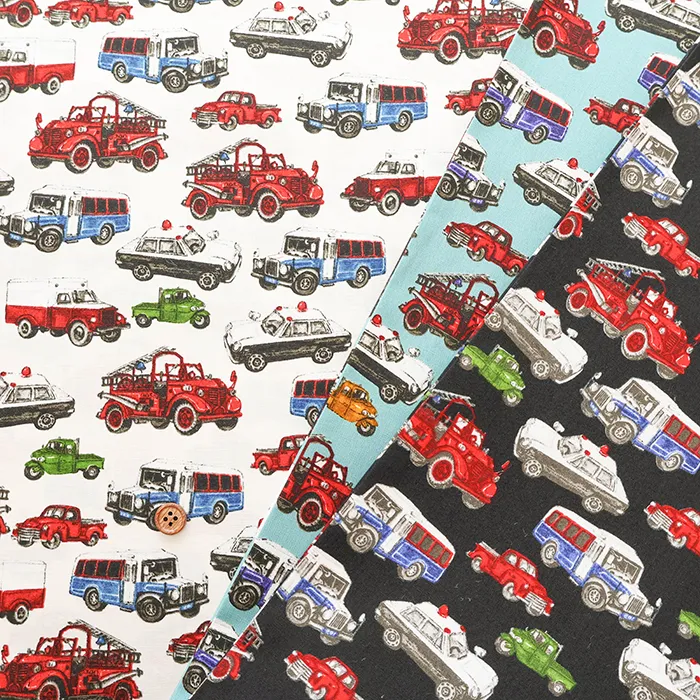 コットンブロードプリント生地　ワーキングカー