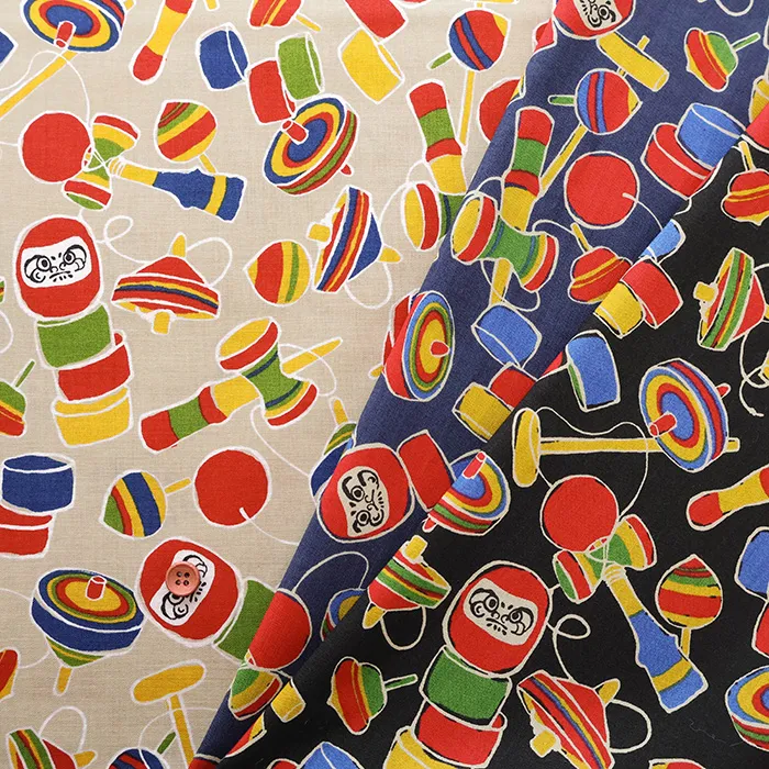 コットンスケアプリント生地　郷土物語　おもちゃ