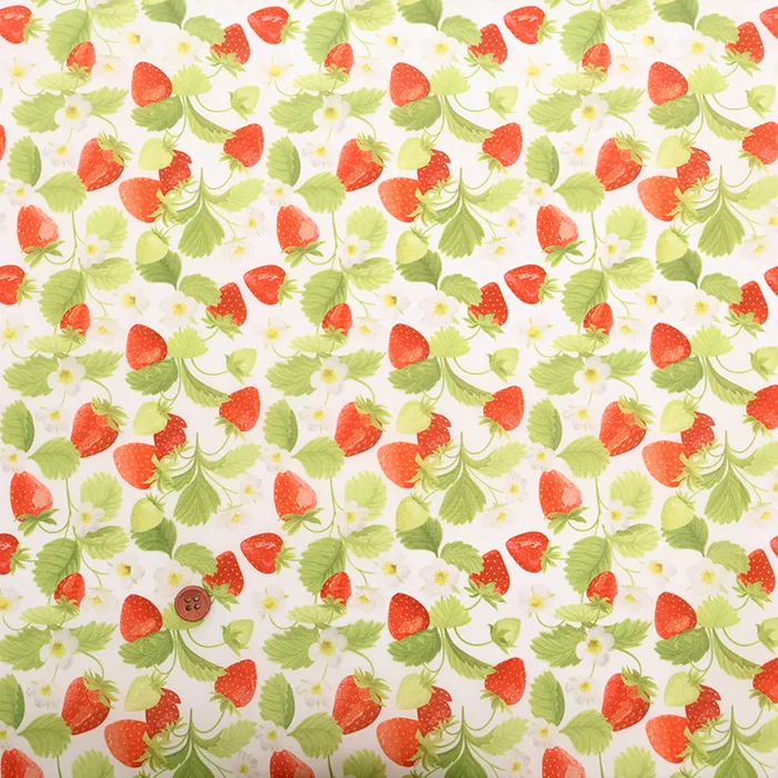 中国製　撥水加工　ポリエステルオックスプリント生地　イチゴ(2-036-hs2282-40)