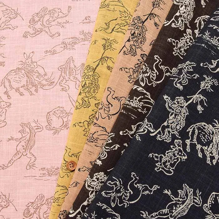 コットンモーリークロスプリント生地　鳥獣戯画(小)