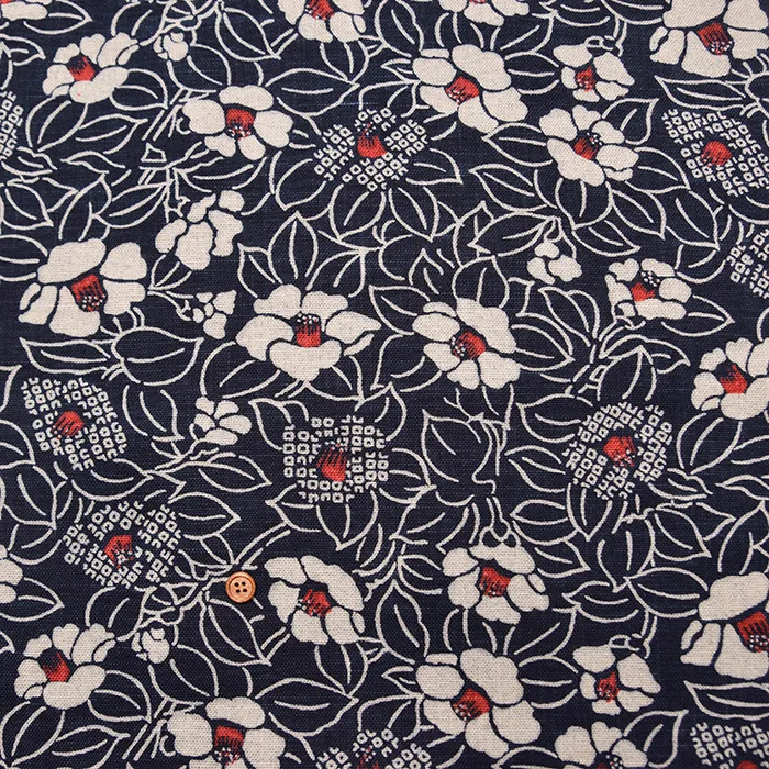 コットンムラ糸クロスプリント生地　椿