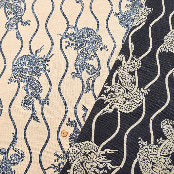 コットンムラ糸クロスプリント生地　龍