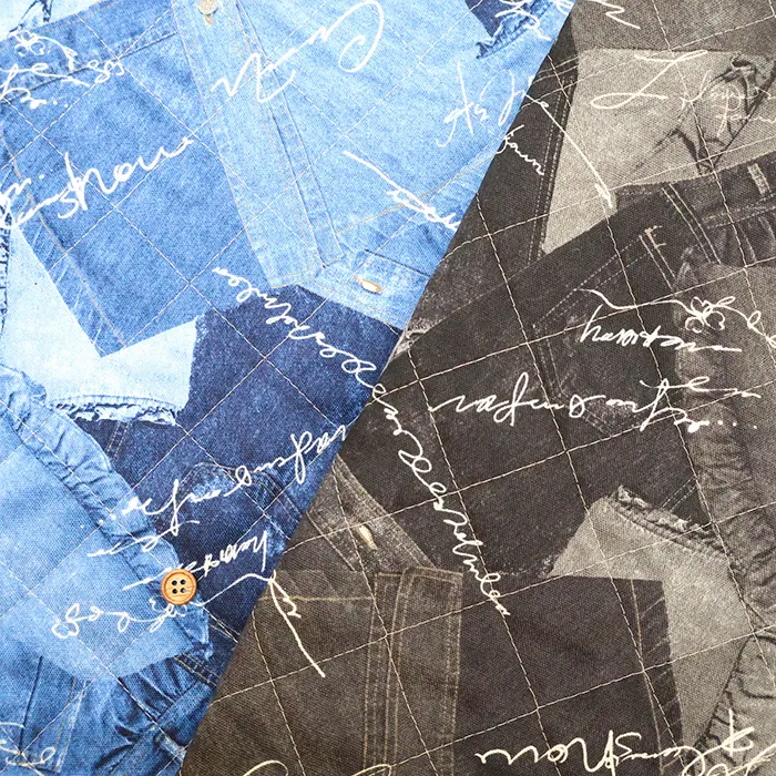 コットンオックスプリントキルト生地　デニム風（半針）