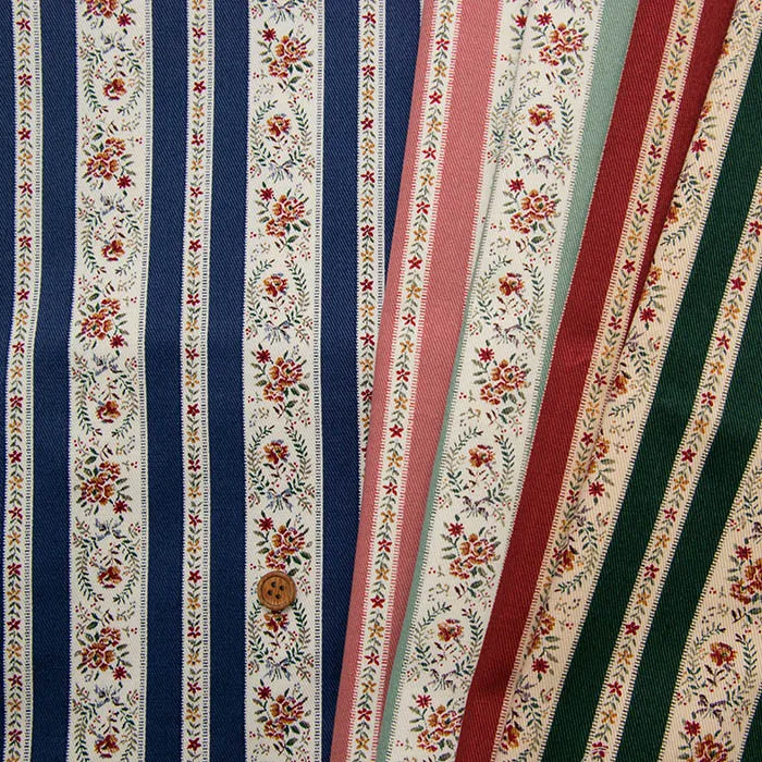 コットンツイルプリント　ストライプフラワー