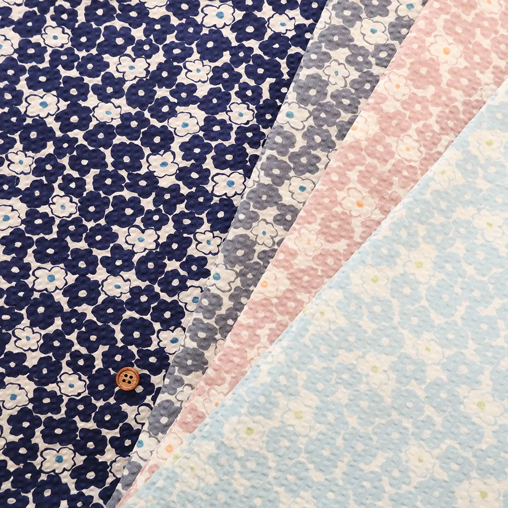 コットンポプリンリップルプリント生地　フラワー