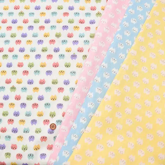 コットンダブルガーゼプリント生地　ねこフェイス
