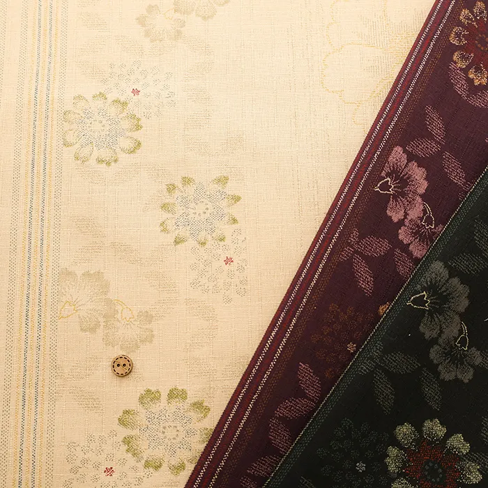 コットンサザンクロスプリント生地　抜染加工　花手毬縞文様