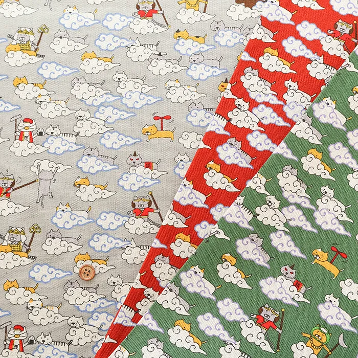 C/Lキャンバスプリント生地　猫遊記