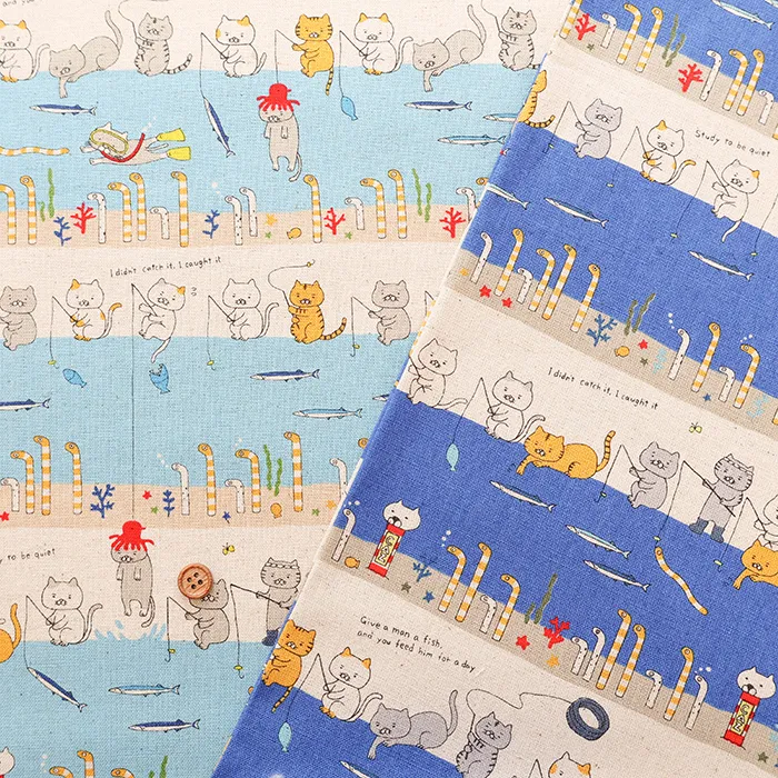 C/Lキャンバスプリント生地　釣り猫featチンアナゴ