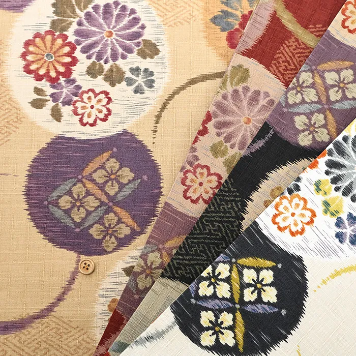 コットンサザンクロスプリント生地　華絣輪文様