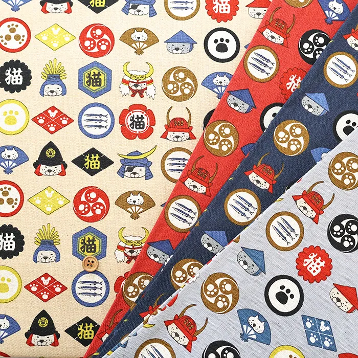 C/Lキャンバスプリント生地　家紋猫