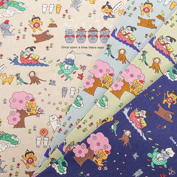 C/Lキャンバスプリント生地　昔ばなし猫