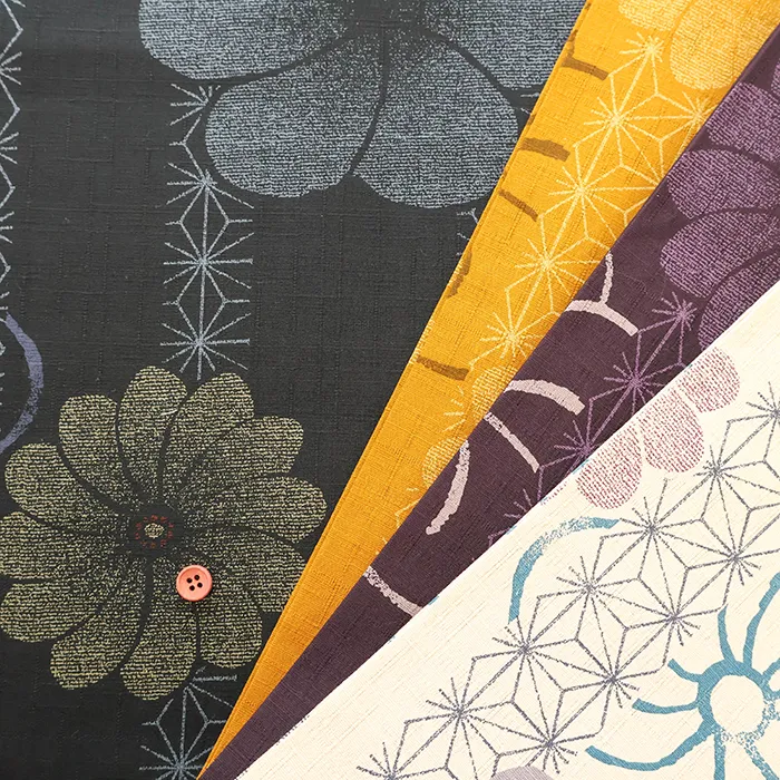 抜染加工　コットンサザンクロス生地　捻じ花麻の葉紋