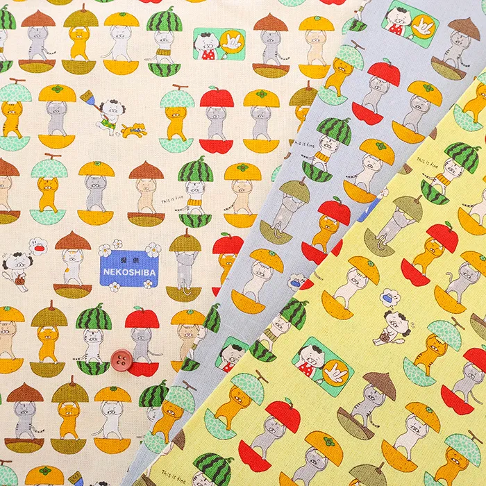 コットン10/1キャンバスプリント生地　愉快な猫さん