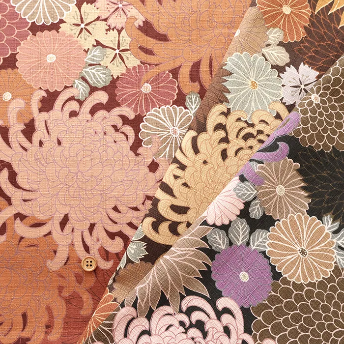 コットンサザンクロスプリント生地　型染花尽し文様