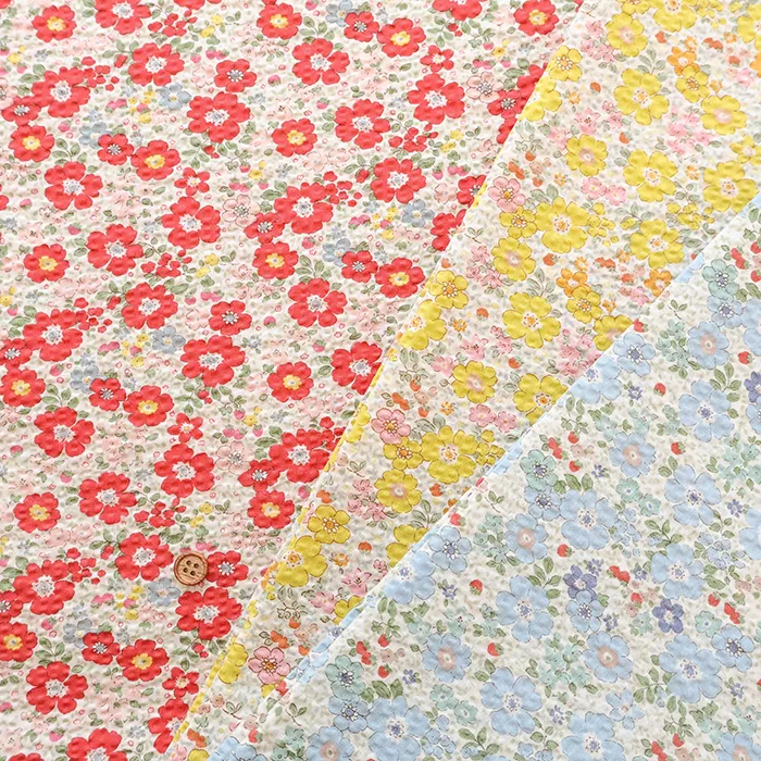 コットンポプリンリップルプリント生地　フラワー