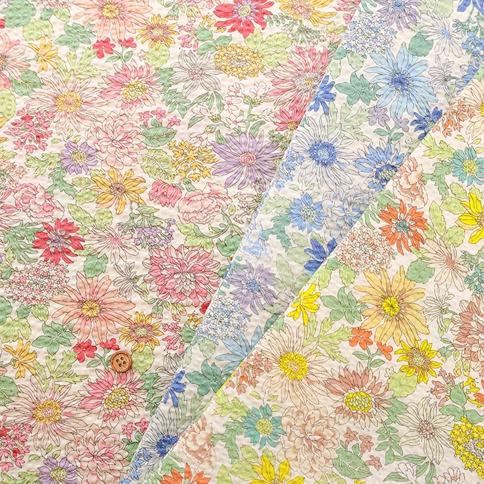 コットンポプリンリップルプリント生地　フラワー