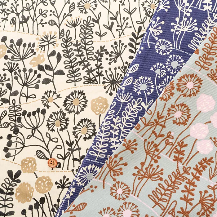 コットンシャツコールプリント生地　雑草花