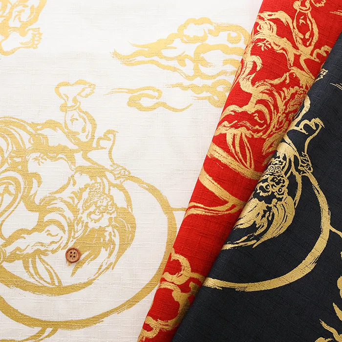 コットンドビー金ラメプリント生地　和柄　風神雷神