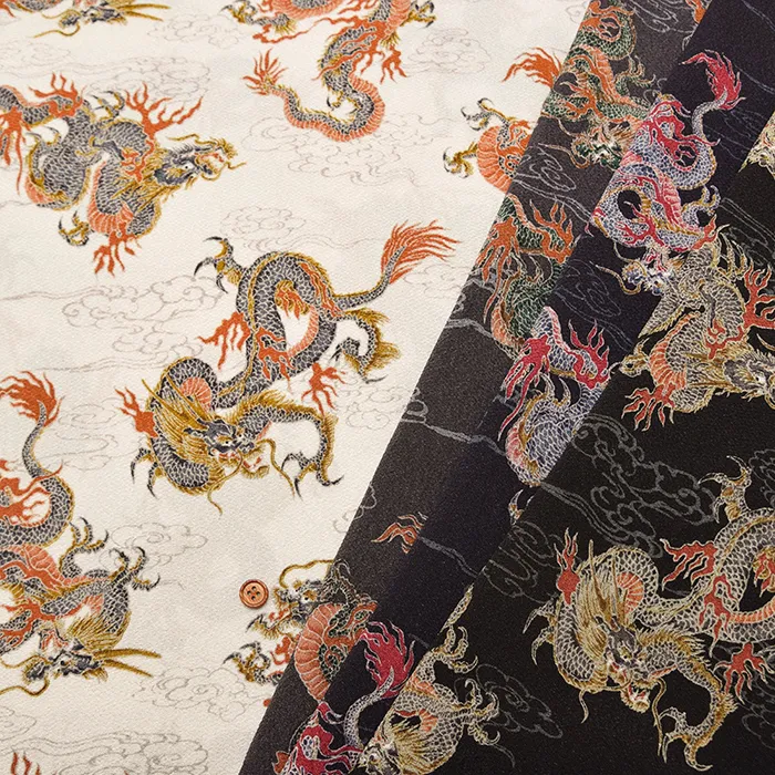 ポリエステルチリメンプリント生地　龍