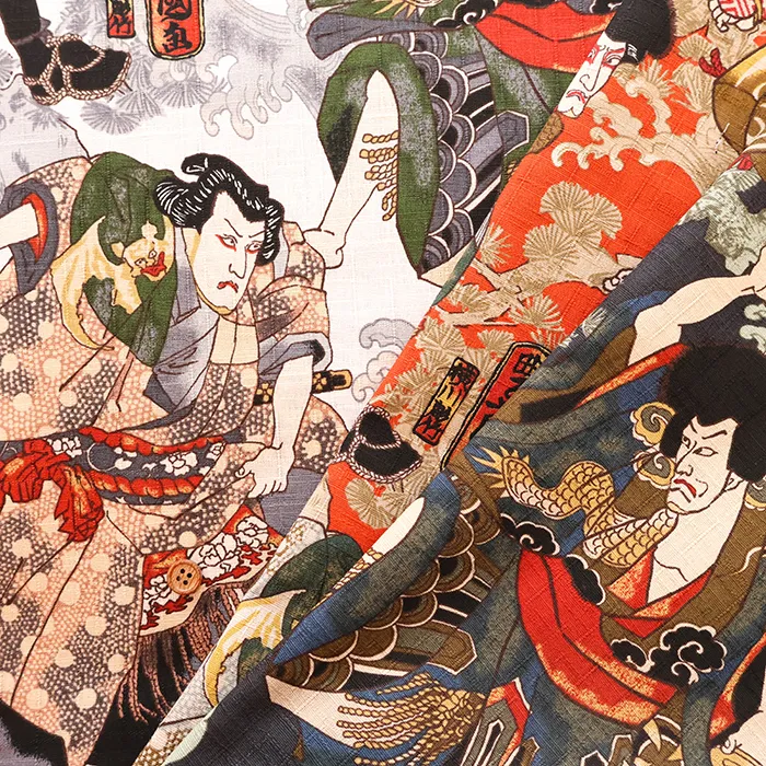 コットンドビープリント生地　和柄　浮世絵風武者