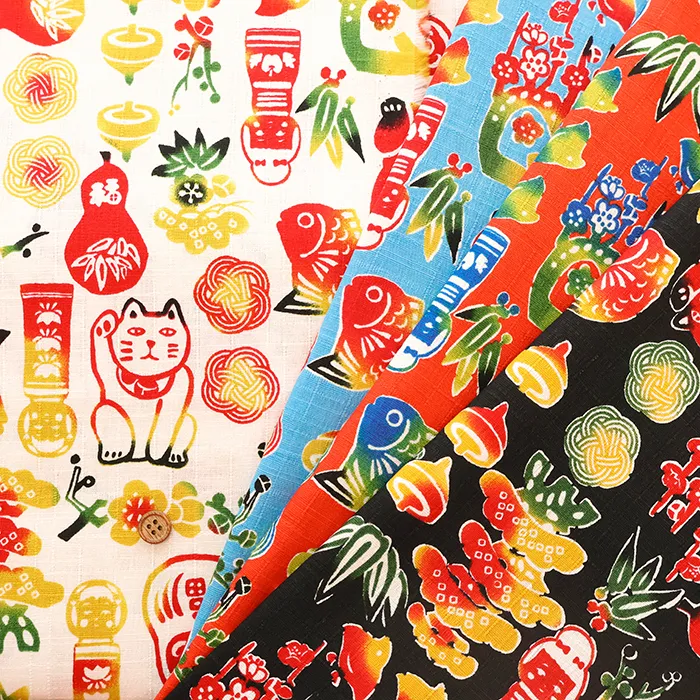 コットンドビープリント生地　和柄　めでたい