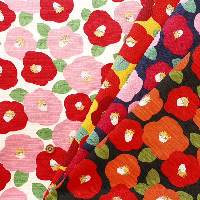 コットンシャンタンプリント生地　椿