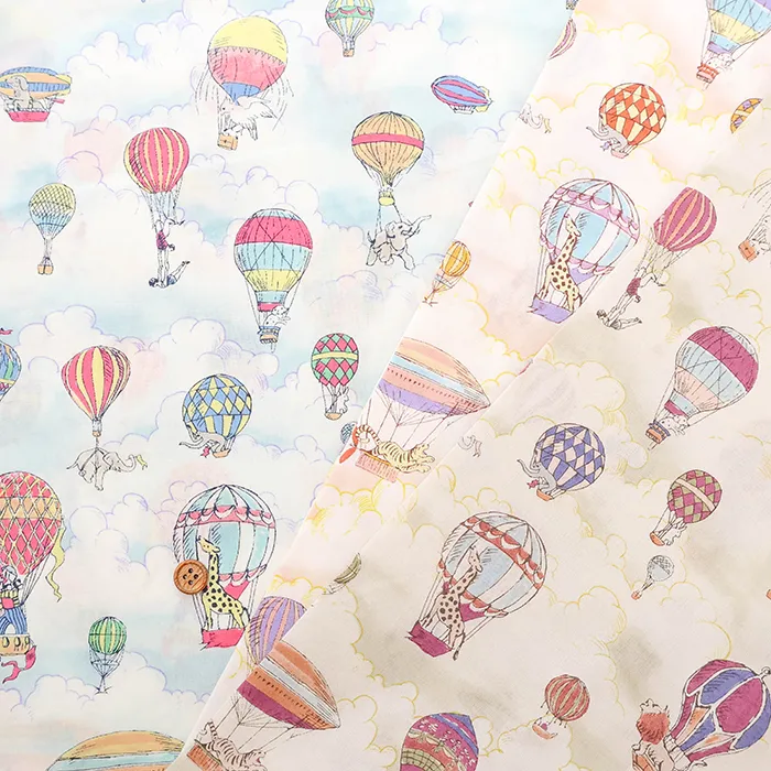 コットン60ローンプリント生地　気球アニマル