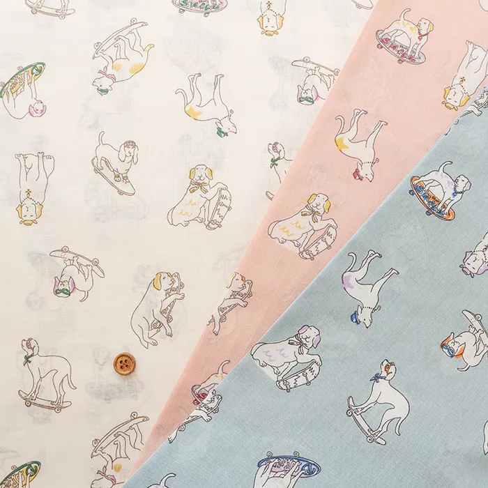 コットン60ローンプリント生地　スタイリッシュドッグ