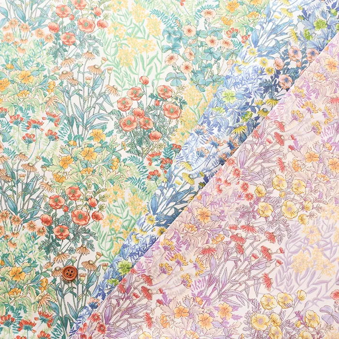 コットン高密度80ローンプリント生地　フラワー